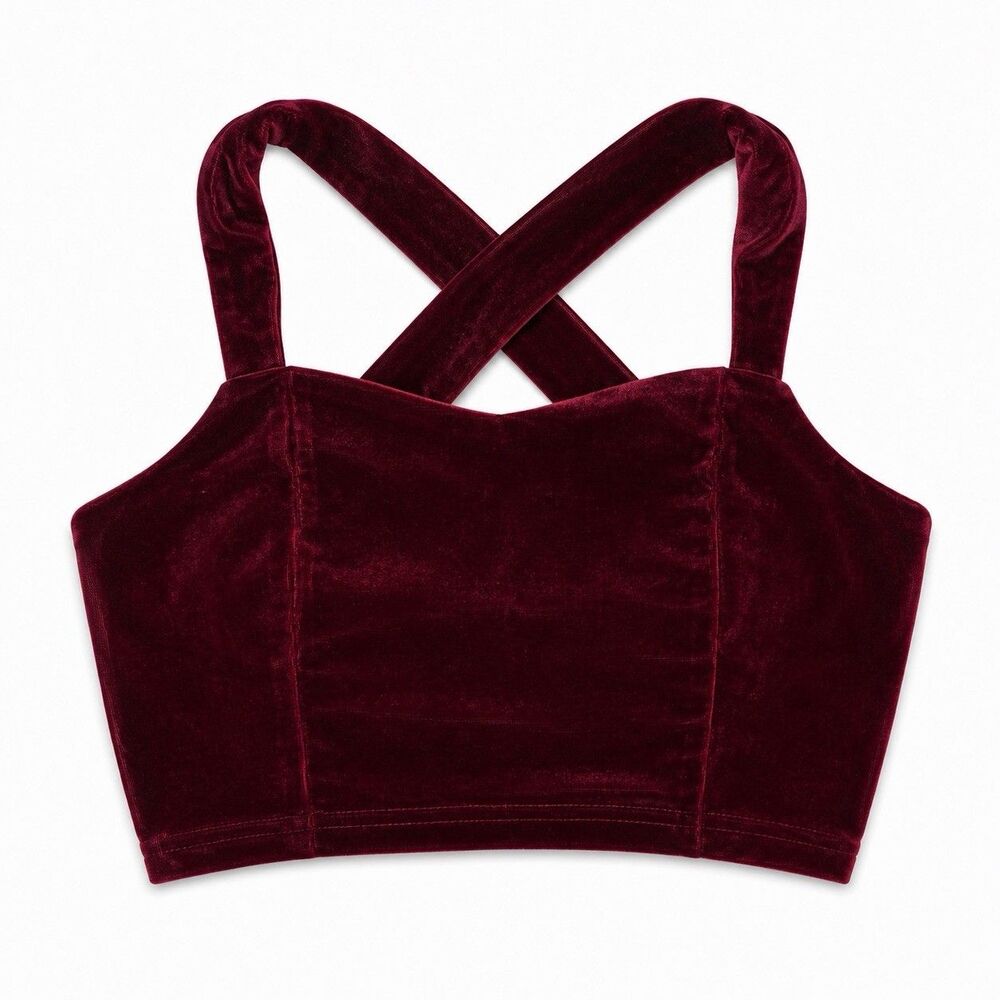 Luxveer Burgundy Criss Cross Back Velour Crop Top SIZE Large NWT